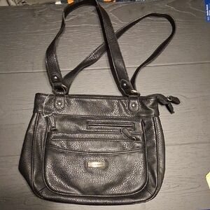 Laura Scott Black Textured Shoulder Bag with Double Straps